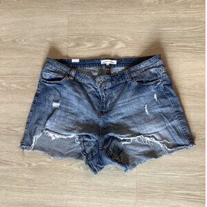 PLUS SIZE Almost Famous Distressed Ripped Blue Denim Jean Shorts Womens Size 16